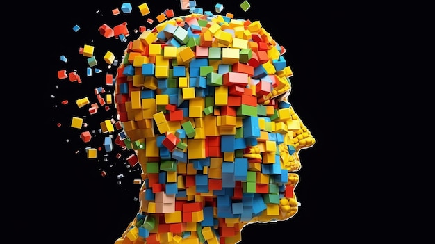 Foto hersenvorm gemaakt van houten puzzelblokken logisch denkende kant van de hersenen generatieve ai