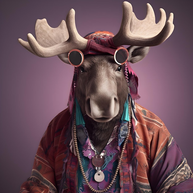 hert in boho Boheemse middeleeuwse hippie-outfit met surrealistische kralen