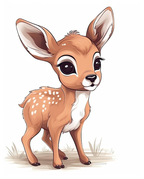 Herten welp illustratie set voor kinderen Schattig reekalf staand bundelontwerp op witte achtergrond Mooie baby herten lachende cartoon illustratie met schattige ogen Fawn bundel ontwerp AI gegenereerd