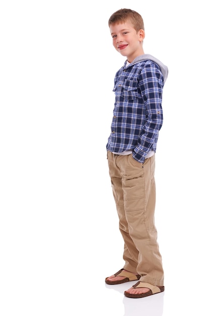 Hes gonna grow big Studio shot of a casually dressed young boy isolated on white