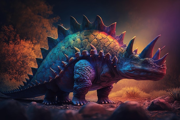 Hesperosaurus Colorful Dangerous Dinosaur in Lush Prehistoric Nature by Generative AI