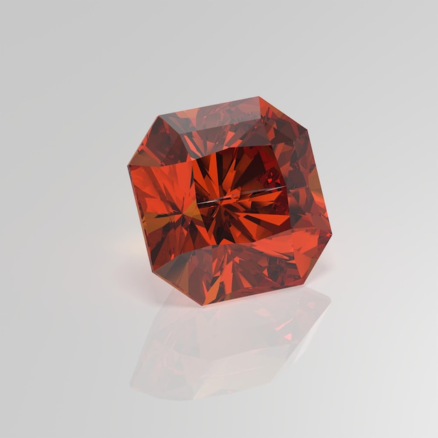 Hessonite gemstone radiant square 3D render