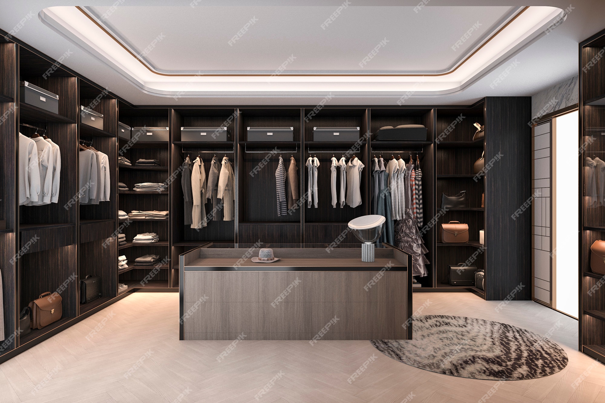 3d teruggeven minimale skandinavische houten gang in kast garderobe | Premium Foto