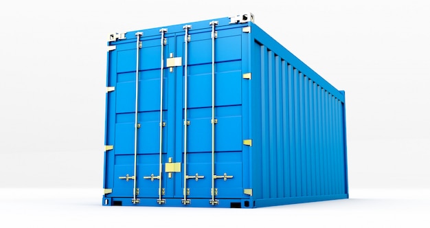 Het 3D teruggeven van ladingscontainer die op witte achtergrond wordt geïsoleerd. Containers doos van vrachtvrachtschip voor import en export,