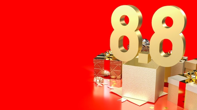 Het 88 gouden nummer en geschenkdoos voor promotieconcept 3d-rendering