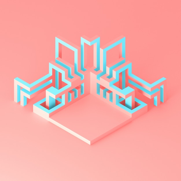 Het abstracte geometrische moderne podium met het ontwikkelen van 3D illustratie van buisstructuren