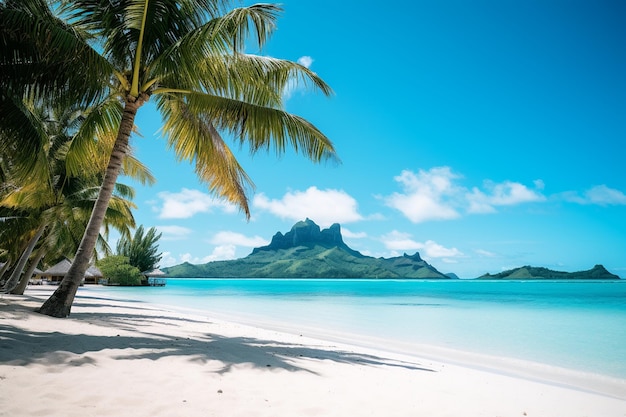 Het adembenemende strand van Bora Bora in het tropische paradijs