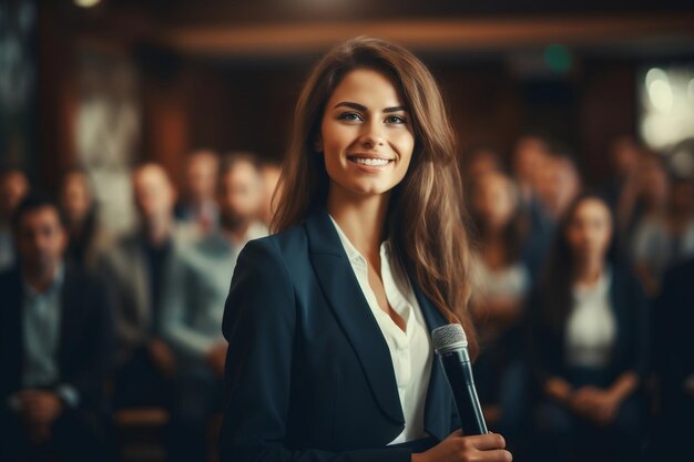 Het afbeelden van succes professionele vrouw foto pose generatieve AI