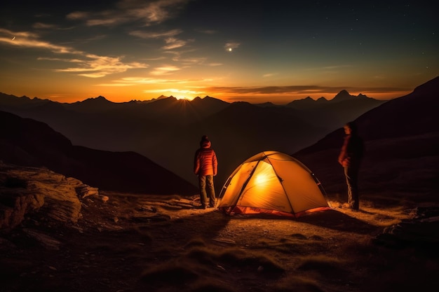 Het avontuurlijke gevoel van kamperen met een foto die een spannende buitenactiviteit vastlegt Generatieve AI