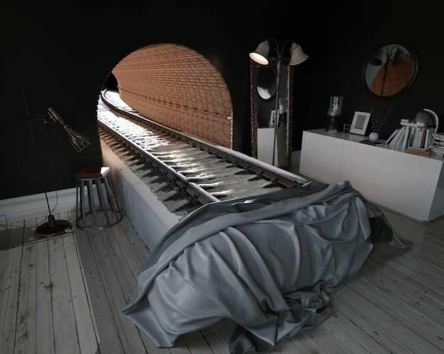 Het bed in de slaapkamer zoals de spoorweg