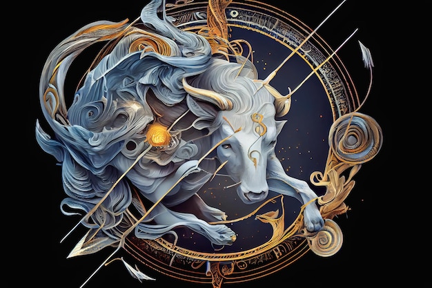 Het beeld van het mythische wezen muskusos Astrologie ruimte universum esoterische generatieve AI
