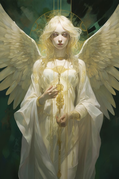 Foto het betoverende samenspel de engel van de barmhartigheid onthult de caduceus geïnspireerd door tran nguyen en shili