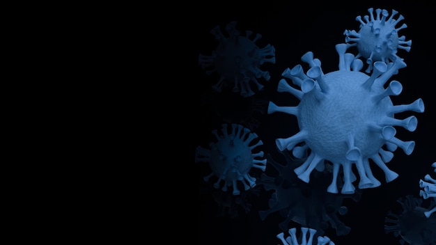 Het blauwe virus in donkere toon voor uitbraken of medische inhoud 3D-rendering