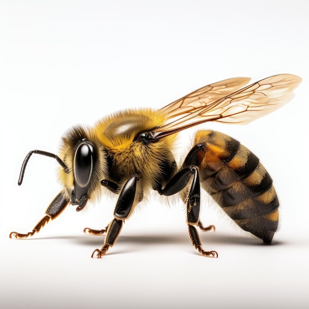 Het boeiende realisme van bijen op een betoverende witte achtergrond