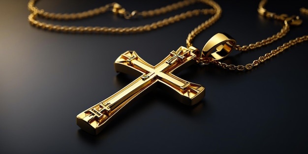 Het christendom symboliseert dat de kruisketting goud glanst