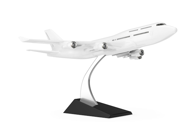 Het commerciële vliegtuigmodel van de witte jetpassagier op een witte achtergrond. 3D-rendering