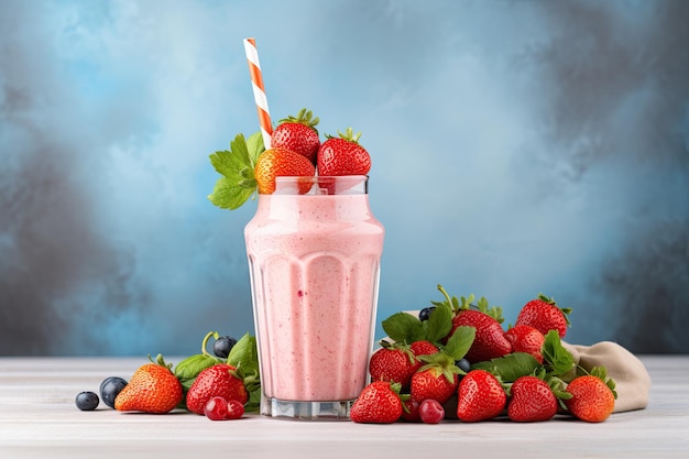 Het concept van gezond eten wordt overgebracht door middel van een afbeelding met een verfrissende smoothie of milksh
