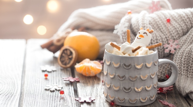 Het concept van kerst cacao met marshmallows