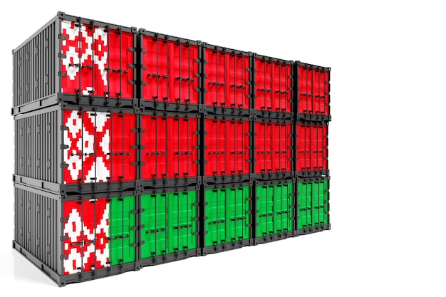 Het concept van Wit-Rusland exportimport container transport en nationale levering van goederen 3D illustratie container met de nationale vlag van Wit-Rusland weergave voorzijde
