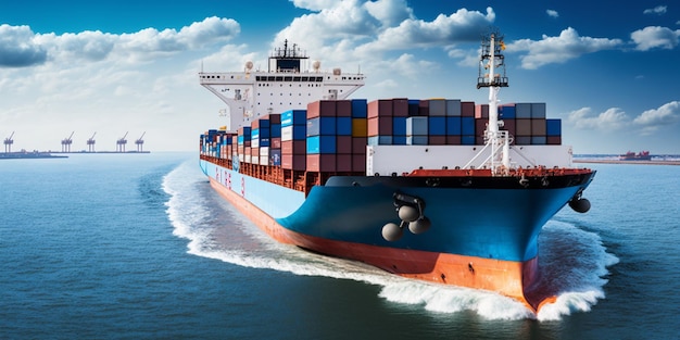 Het containervrachtschip op zee met AI gegenereerd