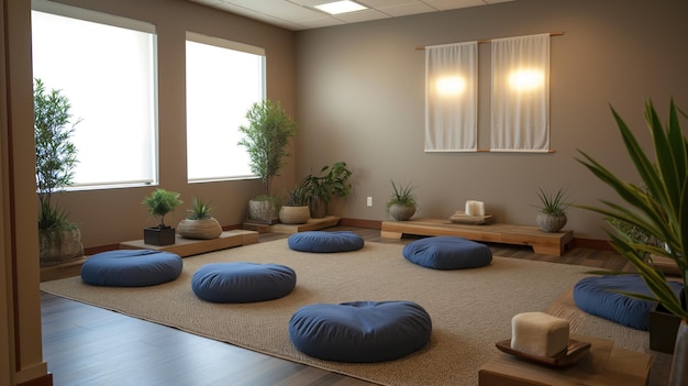 Foto het creëren van een harmonieuze werkomgeving rustige meditatiezaal voor afgelegen werknemers op zoek naar werklif