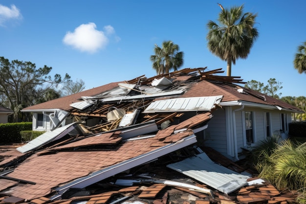 Het dak van een huis in Florida werd beschadigd door de sterke winden van orkaan Ian, wat resulteerde in meerdere