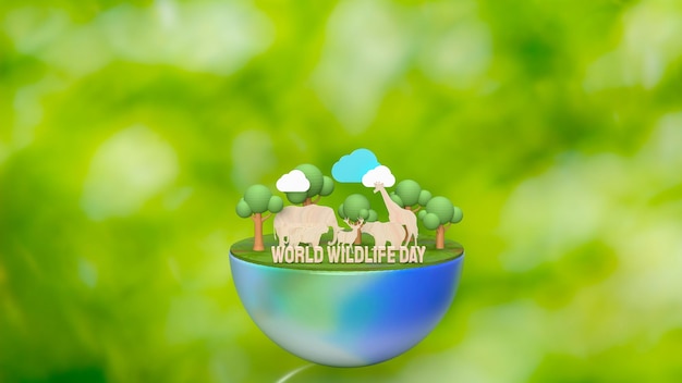 Het dier en de tekst voor World Wildlife Day concept 3D-rendering