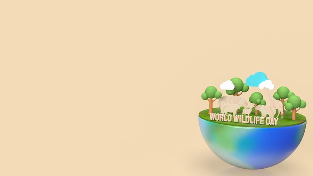 Het dier en de tekst voor World Wildlife Day concept 3D-rendering