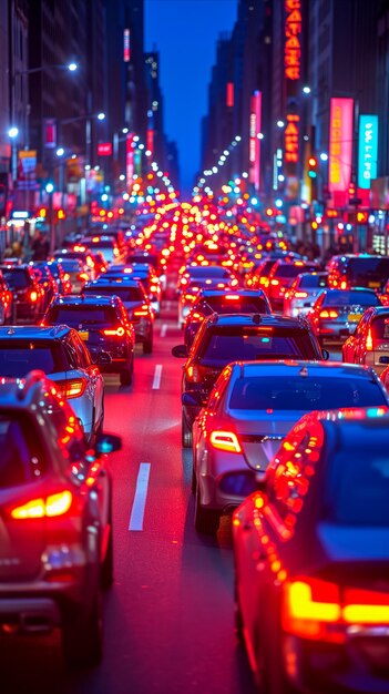 Het drukke nachtverkeer op City Street