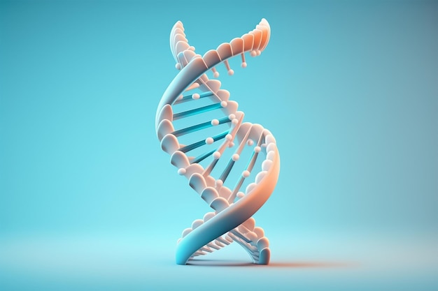 Het dubbele de helixmodel van DNA op een blauwe 3d achtergrond geeft terug.