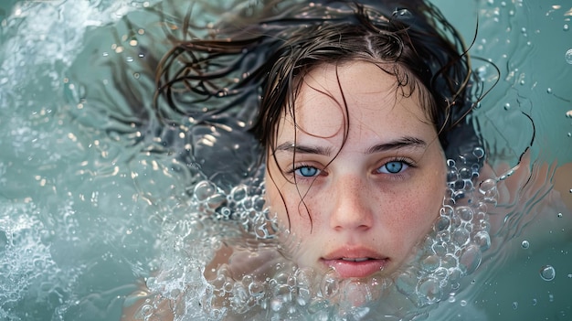 Het etherische gezicht van vrouwen dat uit het water ontstaat Professionele fotografie