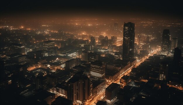 Het financiële district van Beijing gloeit in de schemering, een modern stadsbeeld gegenereerd door AI