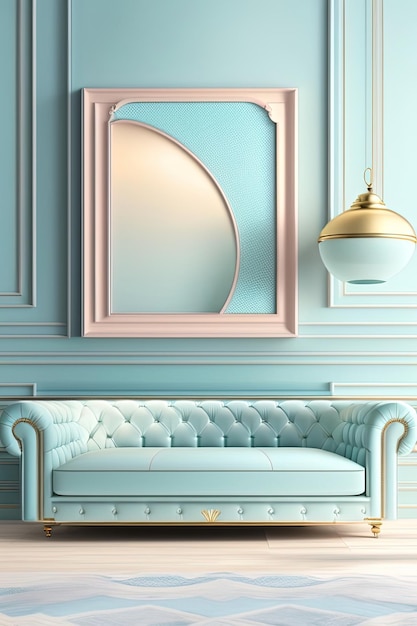 Het framemodel in het eigentijdse interieur van de woonkamer met meubels in moderne stijl