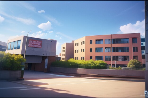 Het gebouw op de achtergrond is een rood bord met de tekst 'the chinese institute of arts'