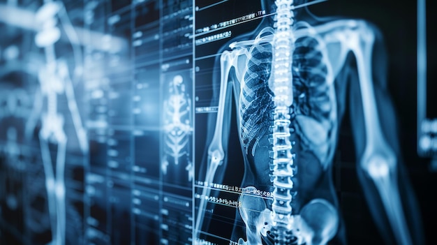 Het gebruik van digitale interfaces voor röntgenbeelden van het menselijk lichaam is een abstracte technologie in de gezondheidszorg