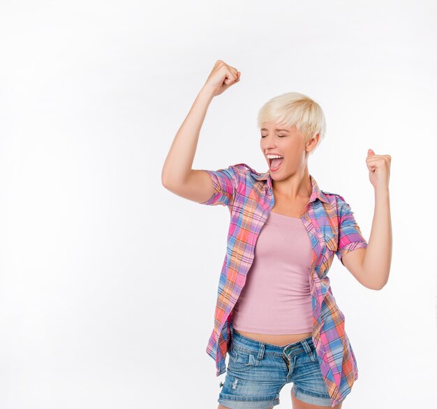 Het gelukkige jonge vrouw lachen