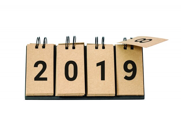 Het gelukkige Nieuwjaar 2019 vervangt 2018-concept op witte achtergrond wordt geïsoleerd die