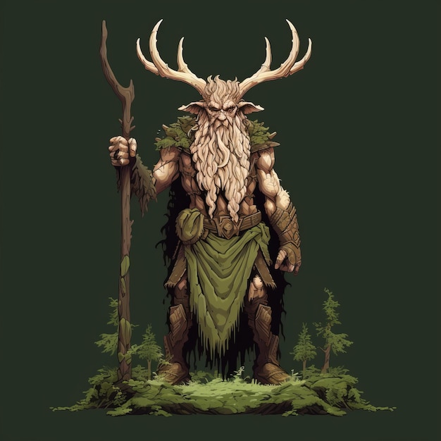 Foto het gepixelde pad een reis van een gehoornde god volgeling een druïde van cernunnos