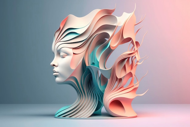 Het gezicht van de moderne abstracte vrouw Sculptuur ontwerp pastelkleuren 3d renderen en illustreren