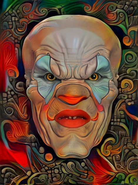 Het gezicht van een boze clown. abstracte illustratie