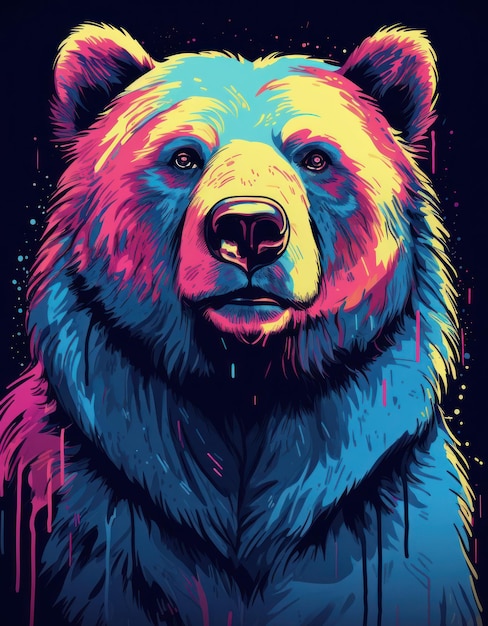 Het gezicht van een boze grizzly met een open mond Print voor T-shirts Generative AI