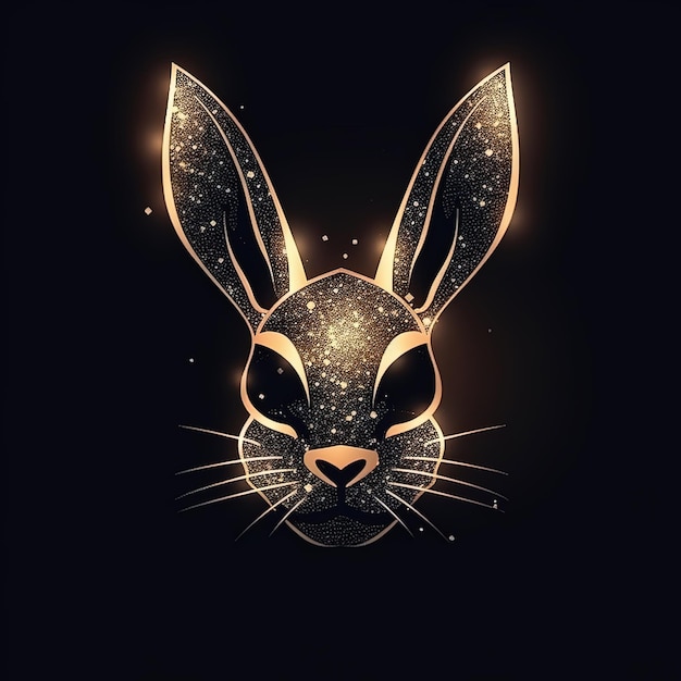 Het gezicht van een konijn wordt getoond in goud en zwart.