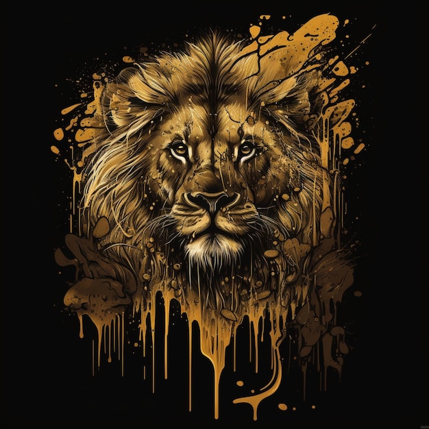 Het gezicht van een leeuw wordt getoond op een zwarte achtergrond.