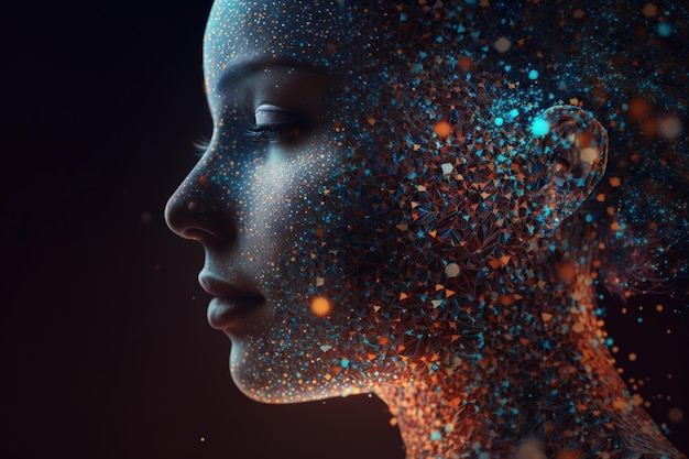 Het gezicht van een vrouw is bedekt met glitter generatieve AI