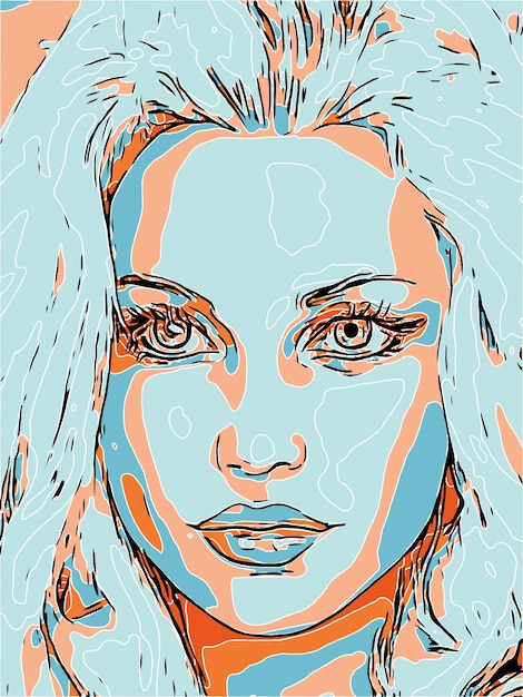 het gezicht van een vrouw wordt getoond in een kleurrijke illustratie
