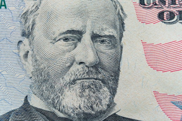 Foto het gezicht van president ulysses s. grant verschijnt op de rekening van $ 50.