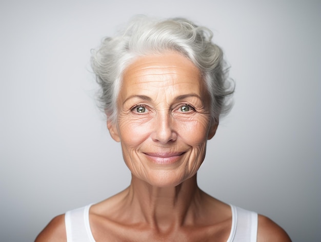 Het gezichtsportret van hogere gezonde oude vrouw