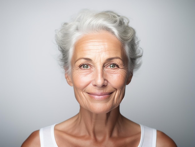 Foto het gezichtsportret van hogere gezonde oude vrouw