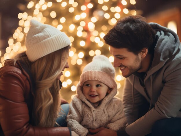 Foto het gezin viert kerstmis samen met plezier