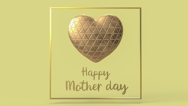 Het gouden hart en de tekst voor het concept 3D-rendering van de gelukkige moederdag